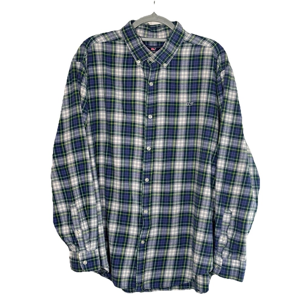Vineyard Vines Mens 2XL Whale Shirt Button Down Flannel Plaid Long Sleeve Preppy